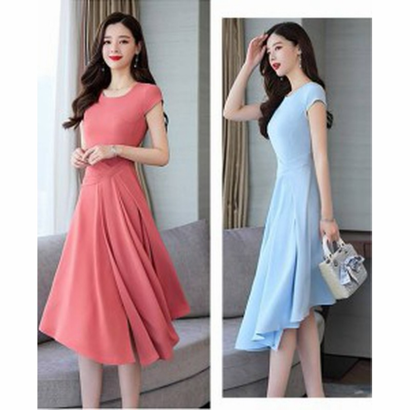 パーティドレス ワンピース ミモレ丈 ロング丈 袖あり 半袖 代 結婚式 春夏 水色 ラバーレッド Aライン 無地 透け感 ラウンドネック 通販 Lineポイント最大1 0 Get Lineショッピング
