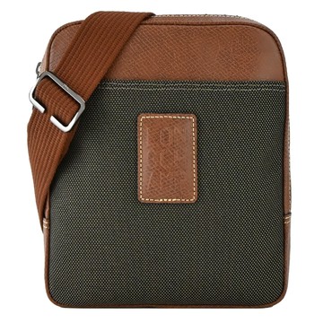 [平輸版]LONGCHAMP   BOXFORD系列壓印皮標帆布斜背包(小/棕)真品平輸
