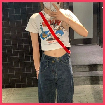 『ATC』  日系短袖t恤女夏季新款設計感小衆修身身高腰短款上衣女