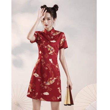 敬酒服年輕款少女紅色改良旗袍