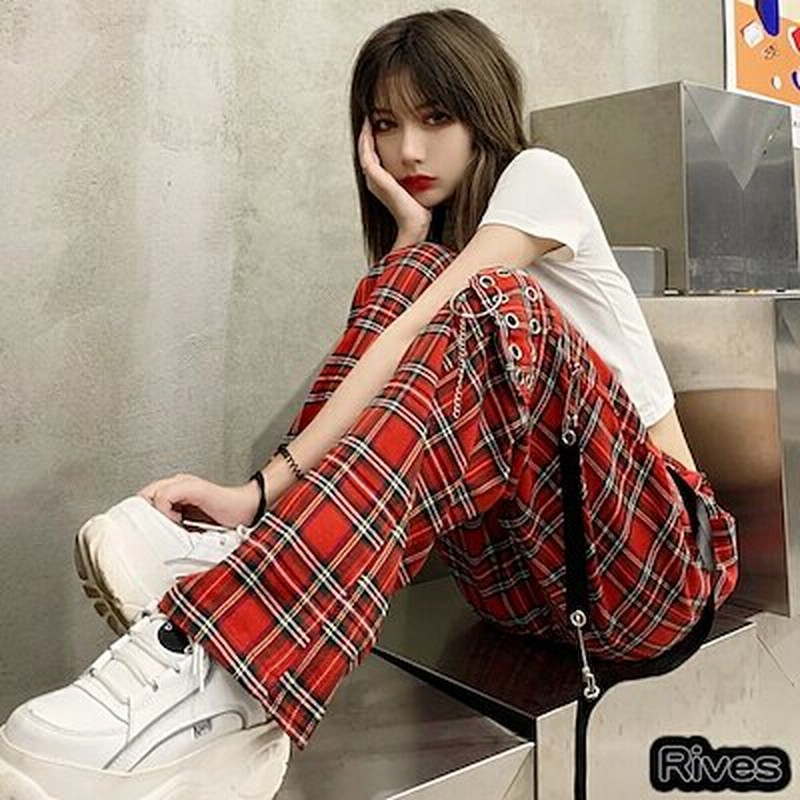 レッド 赤 レディース チェックパンツ ロングパンツ ボトムス 長ズボン 原宿 韓国ファッション 通販 Lineポイント最大5 0 Get Lineショッピング