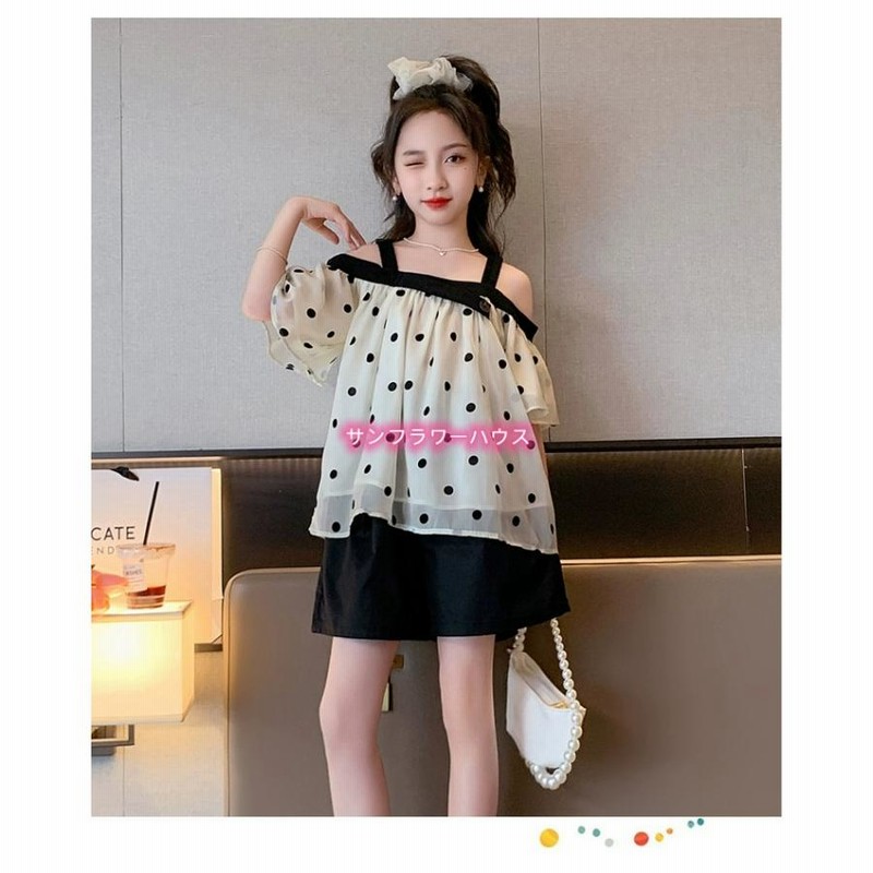 トップス Tシャツ シャツ パフスリーブ ドット柄 水玉 子供服 女の子