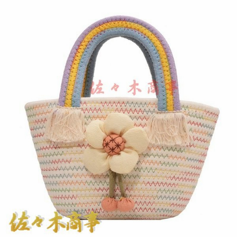 ペーパー編み 夏用 花モチーフ 虹 手提げバッグ かご 編みバッグ ハンドバッグ レディース 肩掛け 小型 旅行 サマーバッグ ビーチ 通販 Lineポイント最大0 5 Get Lineショッピング