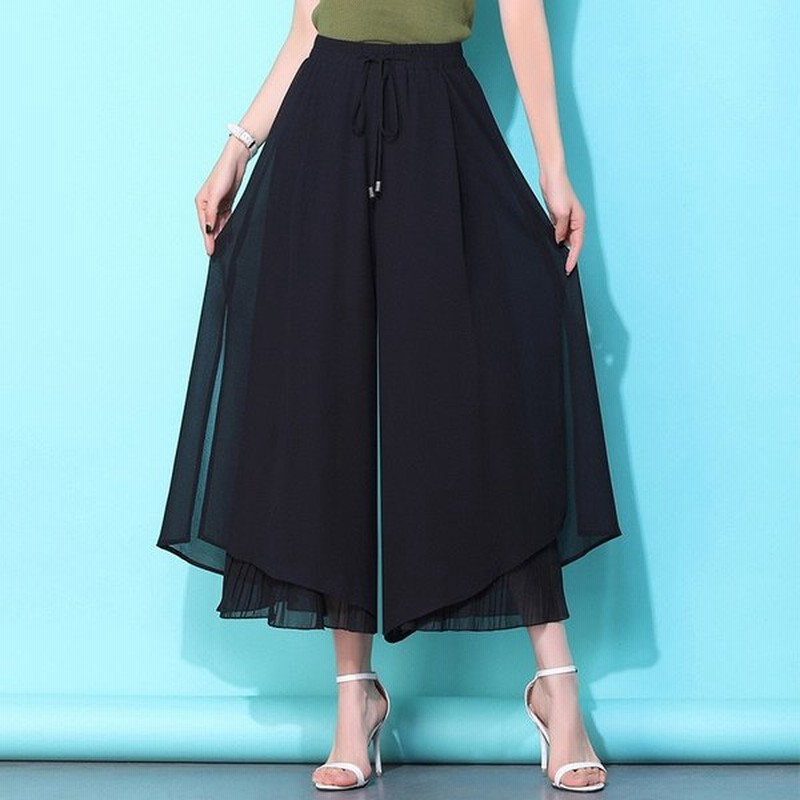 ガウチョパンツ スカーチョ スカンツ シフォン 9分丈 ふんわり レディース ボトムス ウエストゴム おしゃれ きれいめ 上品 シンプル 無地 単色 通販 Lineポイント最大get Lineショッピング