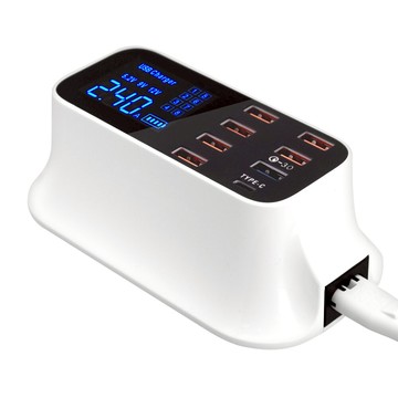 QC-8PT1 八孔智慧快充電壓顯示充電器 QC3.0快充 AC100~240V