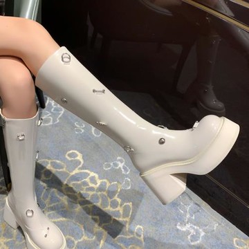 小個子超高跟騎士靴女真皮防水臺不過膝長筒靴厚底增高時裝西部靴