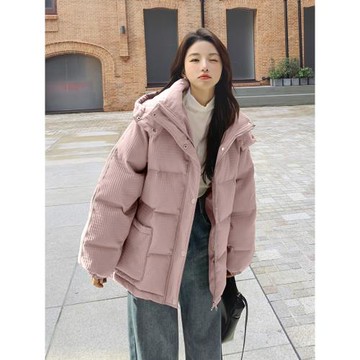 肌理感粉色羽絨服女冬2024新款學院風面包服森系小個子洋氣厚外套