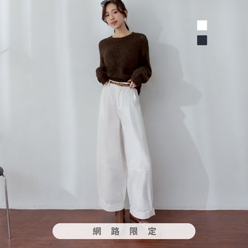 niceioi 百搭反摺挺版厚棉闊腿長褲