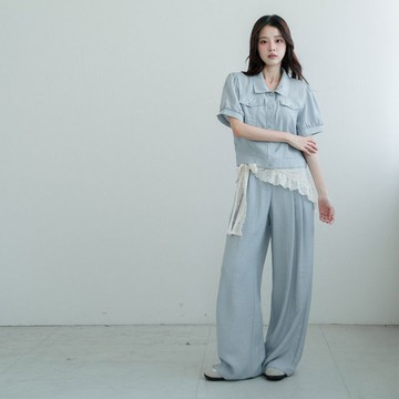 現貨★套裝！翻領排釦壓紋棉麻外套+腰後鬆緊口袋棉麻長褲(共2色)0513 【NR0836】