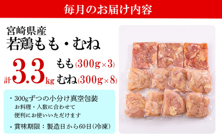  宮崎県産 若鶏 鶏肉 もも むね 切身 300g×3 300g×8 ×3回 合計9.9kg 小分け 鶏肉 冷凍 送料無料 炒め物 鶏肉 料理 大容量 真空 一口大 鶏肉 カット ジューシー あっさり ヘルシー 鶏肉 唐揚げ からあげ チキン南蛮 とり天 普段使い 便利 鶏肉 セット 鶏肉 詰め合わせ