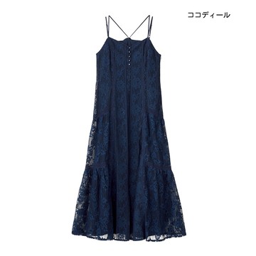 【ココディール】海軍藍色吊帶蕾絲洋裝 O2X15146