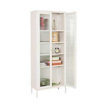 Homelike 喜家居鋼製長虹玻璃書櫃-弦月白(2235)