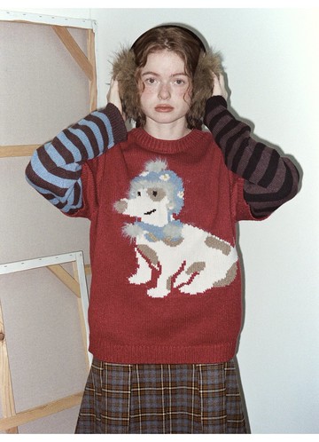 odd maker原創假兩件提花毛衣女冬季寬松休閒百搭上衣