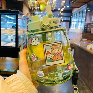 簡約大容量吸管杯1300ml高顏值大肚杯可愛便攜塑料杯戶外運動水壺