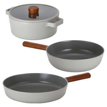 NEOFLAM 台灣公司貨 FIKA 2.0系列 電磁爐適用陶瓷塗層鑄造鍋3件組  炒鍋 26cm + 平底鍋 + 雙耳湯鍋  暗夜灰  1組