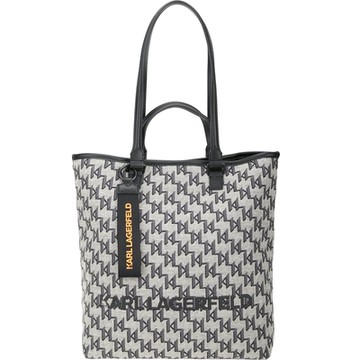 KARL LAGERFELD K/MONOGRAM KL字母帆布雙提把托特包(黑灰色)