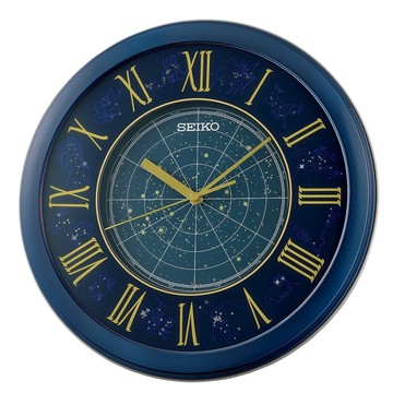 seiko SK037 精工鐘 (QHA013L) 自動燈光十二星座圓形掛鐘 藍 33cm