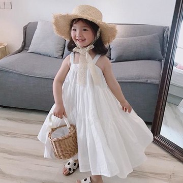超仙連衣裙2025夏裝新款女童吊帶裙白色裙子海邊度假洋氣沙灘裙