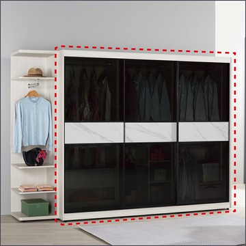 7.5尺被櫥式鋁框滑門衣櫥黑玻璃 收納衣櫃 推門衣櫥 【149B107420】Leader傢居館149-A213+A212+A214