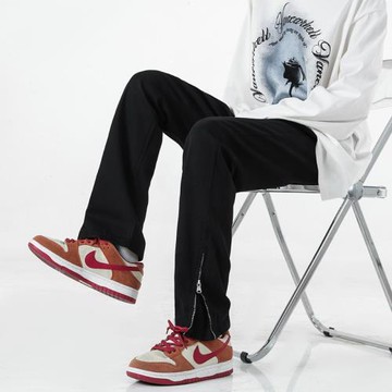 牛仔褲男士春秋直筒高街潮流修身顯瘦長褲美式復古潮牌黑色休閑褲