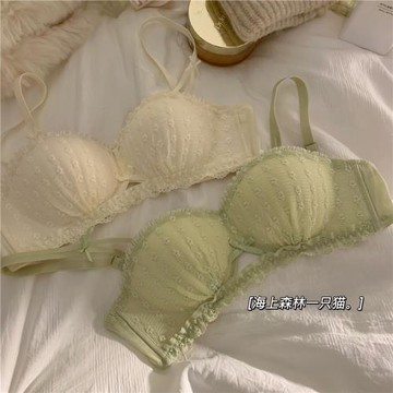 無肩帶內衣女小胸聚攏顯大無鋼圈性感蕾絲半杯純欲文胸罩套裝夏季
