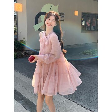 粉色初戀甜美小個子娃娃裙春秋2025新款溫柔法式超仙浪漫連衣裙女