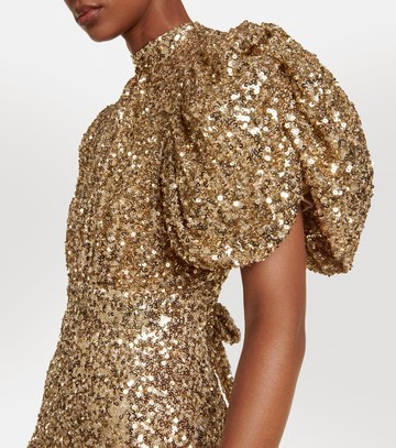 Rotate Sequined puff-sleeve midi dress