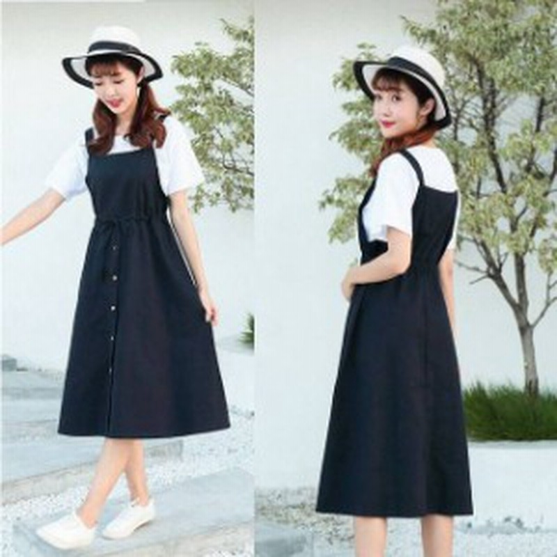 韓国 オルチャン ワンピース フロントボタン ミモレ丈 エプロンワンピース ひざ下 ロング レトロ 学生 セットアップ 春秋 Aライン 通販 Lineポイント最大1 0 Get Lineショッピング