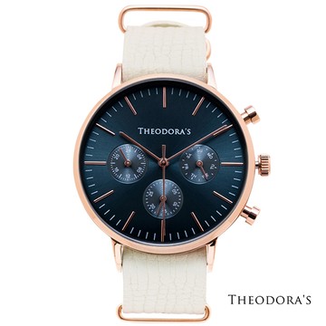 【Theodora's】Apollo 中性三眼瘋馬皮腕錶 三眼湖水綠-瘋馬皮精品紋白