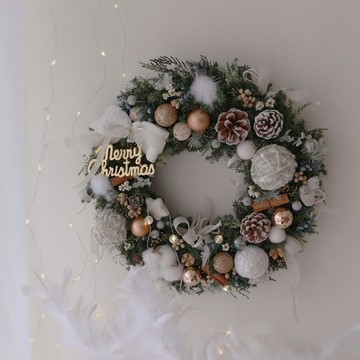 【閒暇人花藝設計】質感小香風 雪松聖誕花圈 32CM永生聖誕花圈 / 聖誕樹佈置 聖誕節裝飾 聖誕禮物 交換禮物
