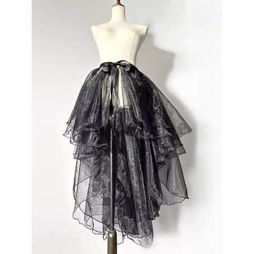 黑色不規則半身裙小個子2025夏季新款高腰芭蕾裙舞蹈紗裙女中長款