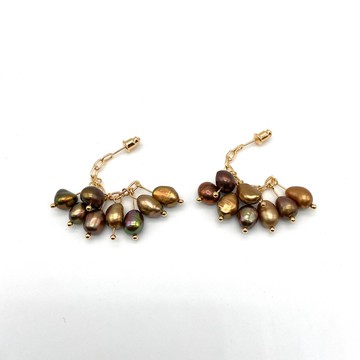 天然淡水珍珠14KGF耳環 不規則焦糖色珍珠 小禮物