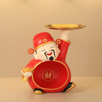 財神爺入戶玄關托盤收納擺件喬遷新居禮品家居客廳桌面裝飾品 雙11全館免運