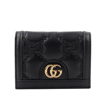 Gucci GG Logo 縫線設計二折卡片小短夾(黑色)