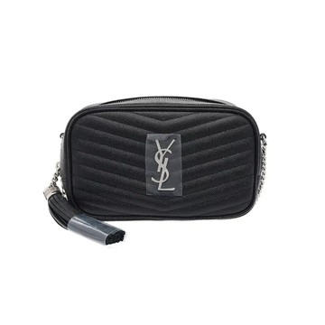 SAINT LAURENT 612579 荔枝紋流蘇拉鍊相機包斜背包