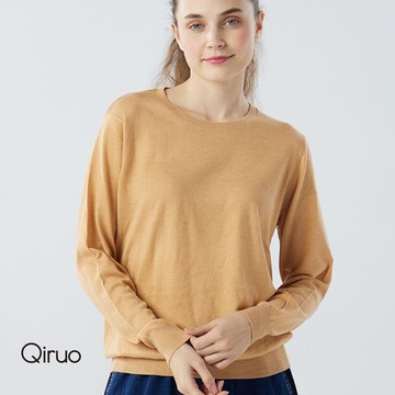 【Qiruo 奇若】秋冬專櫃針織長袖上衣0182A-91淺橘色小圓領百搭