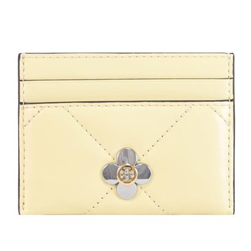 TORY BURCH 177753 四葉草LOGO絎縫皮革隨身卡片夾.淺黃
