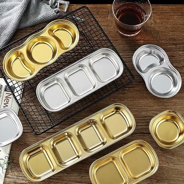 ⚡精選好物⚡304不銹鋼 味碟 韓式調料碟 醬油醬料碟 火鍋蘸料碟 烤肉 餐具 三格兩格 XKQ3