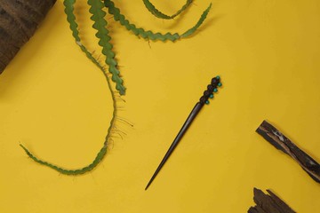 手工原創新中式復古風漢服古樸莊重血檀木頭嵌綠松寶石木質發簪子