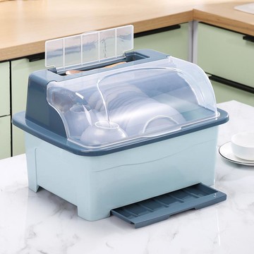 廚房碗筷收納盒帶蓋帶瀝水碗架家用小型碗柜餐具收納箱碗盤收納架