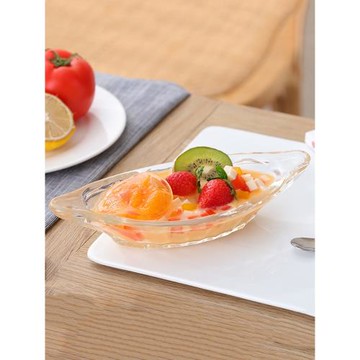 水晶玻璃碟船型水果盤小果盤小船船形小菜盤子香蕉布丁碗器皿透明