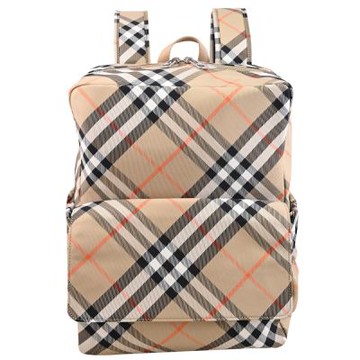 BURBERRY 經典格紋前翻蓋造型尼龍混紡大容量雙肩後背包(卡其)