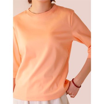 七分袖t恤女絲光棉圓領短袖24春季新款純色純棉t寬松中袖上衣打底