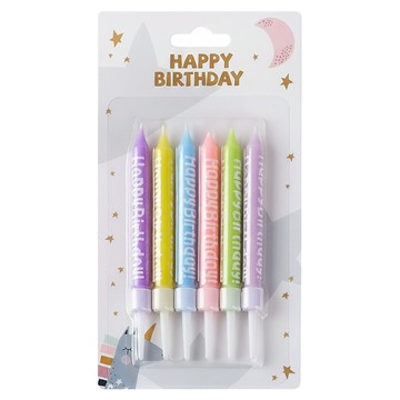 HB 印字蠟燭套裝 生日快樂 蠟燭長度約10cm  馬卡龍  25g  6個