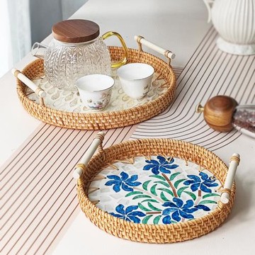 北端 藤編托盤貝殼水果盤藤籃編織早餐籃歐式竹編面包筐點心籃子