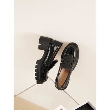 厚底樂福鞋女SW英倫風小皮鞋一腳蹬復古百搭JK增高真皮粗跟單鞋子