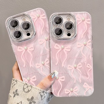 iPhone專用-珍珠蝴蝶結手機殼+手鏈