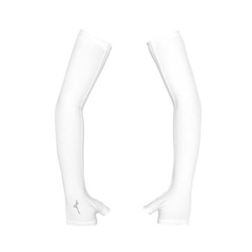 MIZUNO 半掌式涼感袖套-一雙入 台灣製 吸濕排汗 抗UV 防曬 單車 臂套 32TYDG0201 白銀