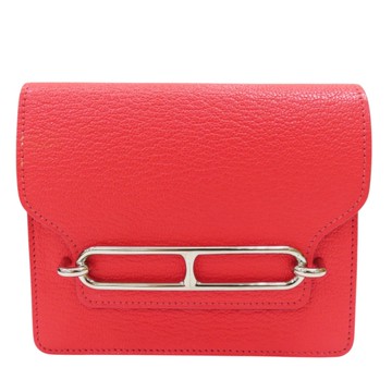 【二手名牌BRAND OFF】HERMES 愛馬仕 德克薩斯粉色 Chevre Mysore皮革 Roulis Slim 短夾 錢包 Z刻 銀扣