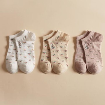 日系小清新碎花全棉短襪子女士韓版ins運動潮流兔子休閑吸汗船襪